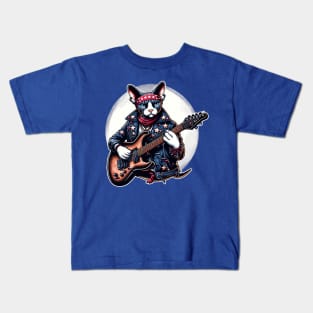 Devon Rex Cat Playing Guitar Kids T-Shirt